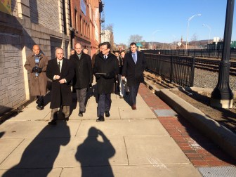 Gov. Dannel P. Malloy toured the site of new Meriden railroad station.