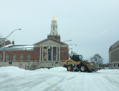 A payloader clears snow on Capitol Avenue in Hartford during a recent storm.