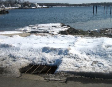 A stormwater catch basin in Branford near Long Island Sound