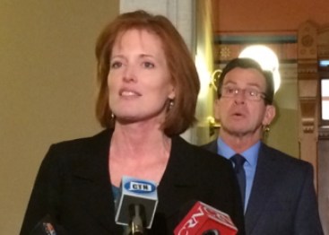 Morna Murray, commissioner of the Department of Developmental Services, with Gov. Dannel P. Malloy