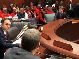 Dan Allegretti of Constellation Energy, at right, testifying before the Energy and Technology Committee.