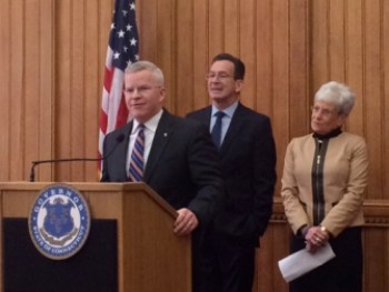 Sean Connolly with Gov. Dannel P. Malloy and Lt. Gov. Nancy Wyman.