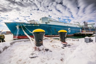 An LNG tanker making a delivery last January in Everett, MA.