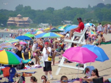 A crowded day at Hammonasset Beach State Park in Madison.