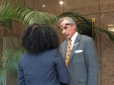 Rep. Peter Tercyak is lobbied by Rochelle Palache of SEIU.