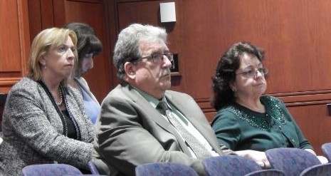 Heather Gates (left) and Raymond Gorman listen to Department of Mental Health and Addiction Services officials explain their budget situation to legislators. Both say cuts to mental health and substance abuse treatment funds could mean cuts to programs or client access.