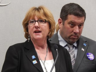 Rep. Catherine Abercrombie at a press conference advocating for more funding for human services