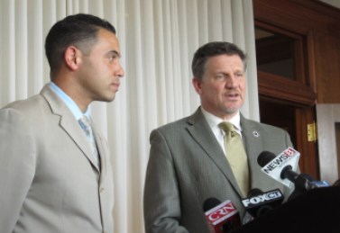 Tribal chairmen Rodney Butler of the Mashantucket Pequots and Kevin P. Brown of the Mohegans