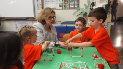 Education Commissioner Dianna Wentzell in a kindergarten classroom at an elementary school in Bristol.
