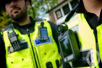 Police wearing body cameras in the United Kingdom.