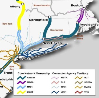 A map of railroad lines in the state and their owners.
