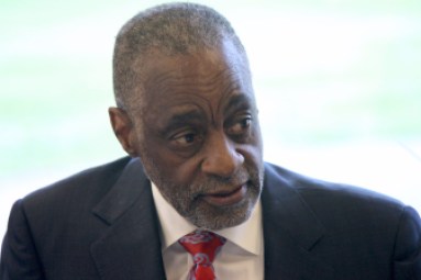 Bloomfield Supt. James Thompson Jr. during a meeting with his administrative staff.