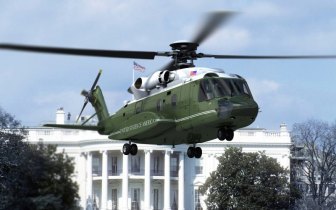 Marine One, the presidential helicopter, manufactured by Sikorsky.