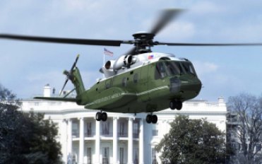 Marine One, the presidential helicopter, manufactured by Sikorsky.