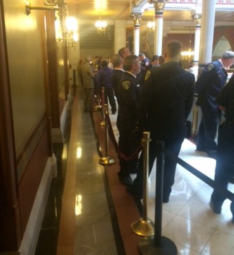 Firefighters turned out in force last year to lobby for a cancer benefit. 