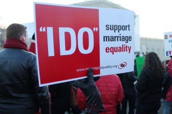 Gay marriage advocates and opponents have been demonstrating outside the Supreme Court periodically for years. They were there Tuesday as well.