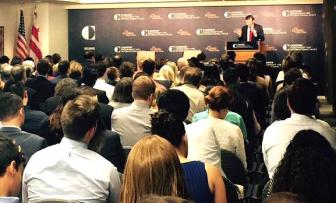 Sen. Murphy discusses the Iran nuclear pact during an appearance at Carnegie Institute.