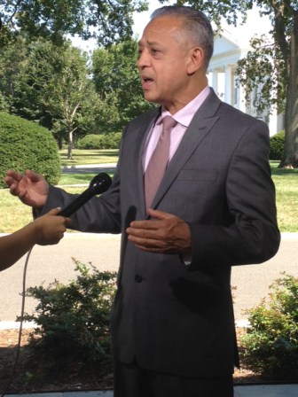 Hatford Mayor Pedro Segarra in Washington being interviewed after the community policing conference.