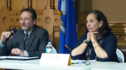 Stephen Grant of the Judicial Branch's Court Support Services Division and Joette Katz, the commissioner of the Department of Children and Families