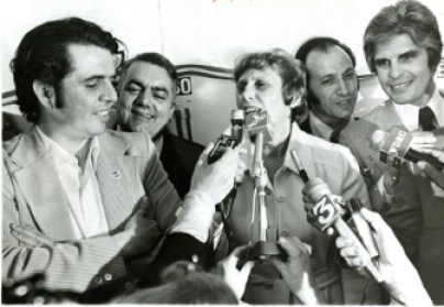 Nick Carbone, at left, joins other supporters of gubernatorial candidate Ella Grasso after her 1974 primary victory. From left are Carbone, Hartford Mayor George Athanson, Grasso, Tom Sampognaro and William DiBella.