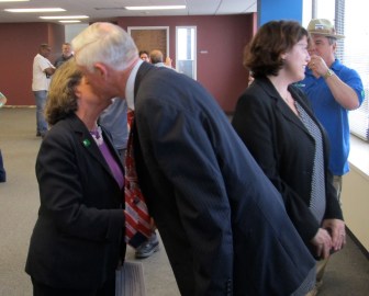 Mayor Bill Finch kisses Mary-Jane Foster before endorsing her candidacy.