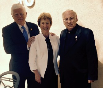 U.S. Rep. John Larson, left, with his guests at the pope's address: Peggy Evans and the Rev. James Nock.