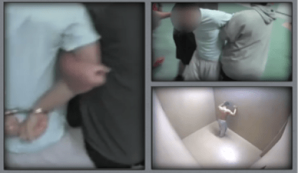 Nathan being dragged into a padded cell at CJTS, where he attempts to injure himself.