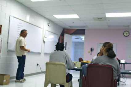Eric Galm, a professor at Wesleyan University, teaches an Introduction to Music course to inmates at York Correctional Institute.