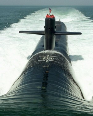 An Ohio-class ballistic-missile submarine under way.