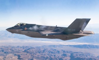 An F-35A tests its gun in the air for the first time last week over California.
