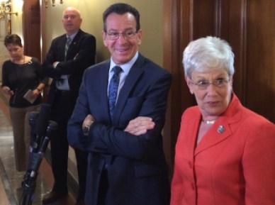 Gov. Dannel P. Malloy and Lt. Gov. Nancy Wyman after budget talks with legislative leaders in November.