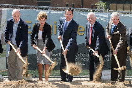 UConn President Susan Herbst and Gov. Dannel Malloy (center) and other dignitaries break ground for a new building on the Storrs campus in September