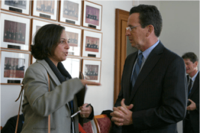 DCF Commissioner Joette Katz with Gov. Dannel P. Malloy