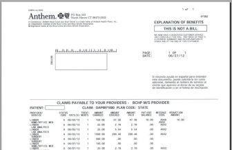 This is a picture of A sample explanation of benefits from Anthem Blue Cross and Blue Shield.