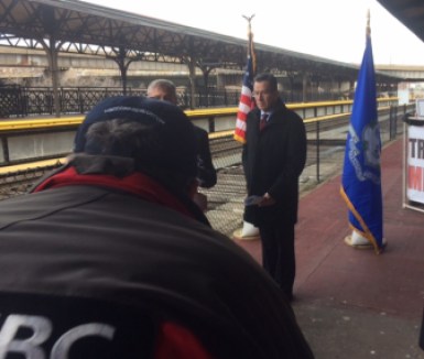 Gov. Dannel P. Malloy on the platform at Union Station in Hartford promoting his transportation plan.