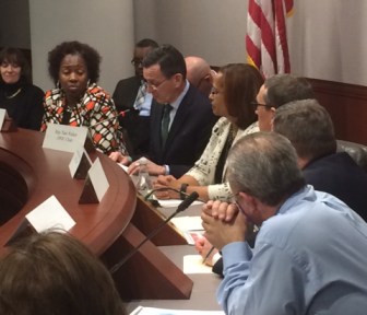 Gov. Dannel Malloy presenting his proposal to members of the Juvenile Justice Policy and Oversight Committee.