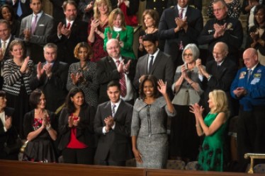 Michelle Obama at the 2015 State of the Union address. Gov. Dannel P. Malloy will sit with the first lady at the 2016 State of the Union address Tuesday.