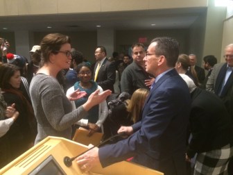 Gov. Dannel P. Malloy continued the discussion after the meeting ended.