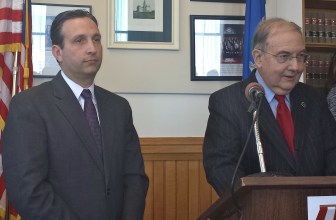 Senate Democratic Leaders Bob Duff and Martin Looney take questions from reporters at the state Capitol.