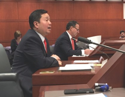 UConn Provost Mun Choi testifies before the Higher Education Committee Tuesday.