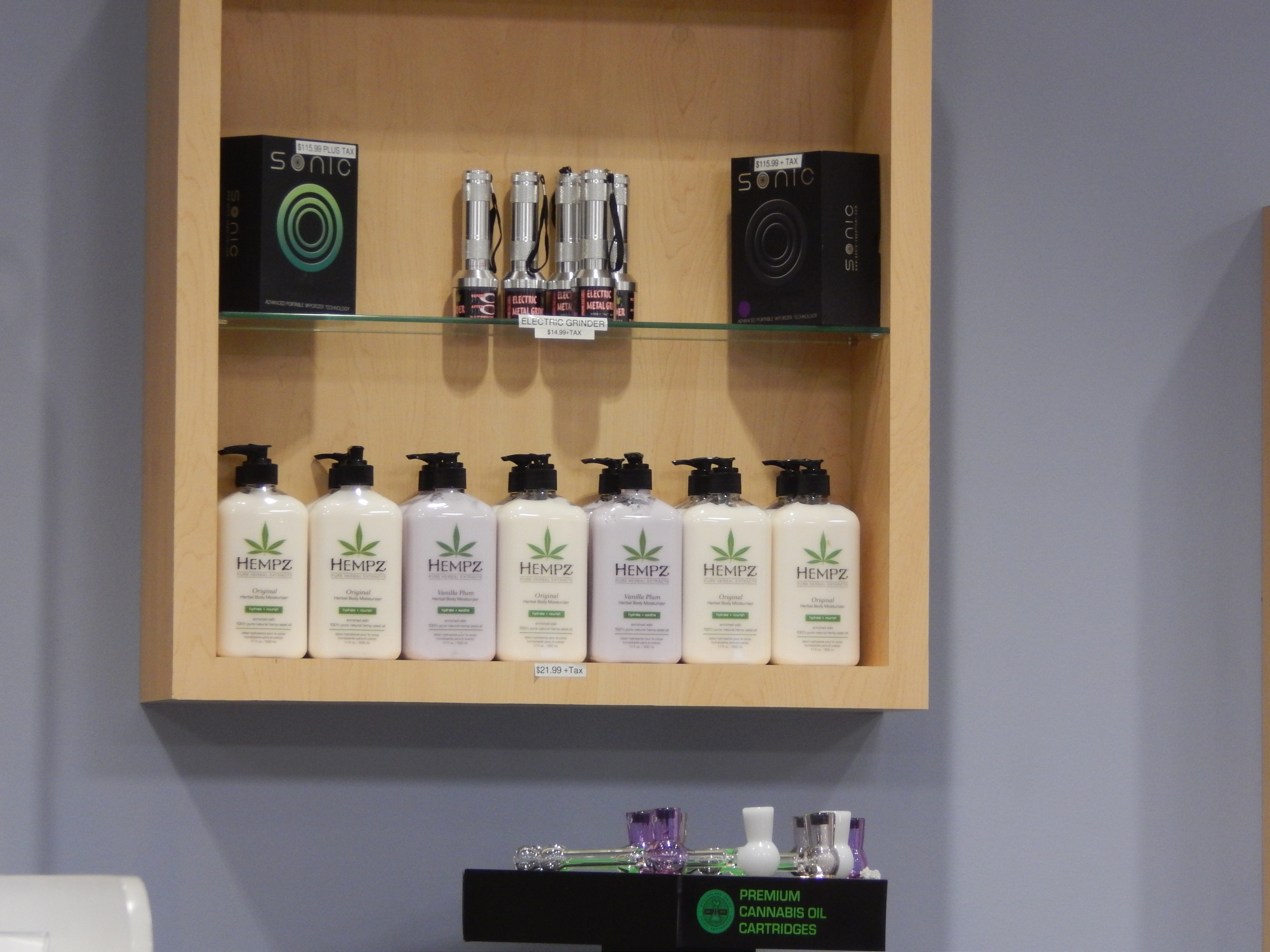 This is a picture of Products for sale at Prime Wellness, a medical marijuana dispensary in South Windsor.