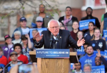 Bernie Sanders on the New Haven Green in April. 