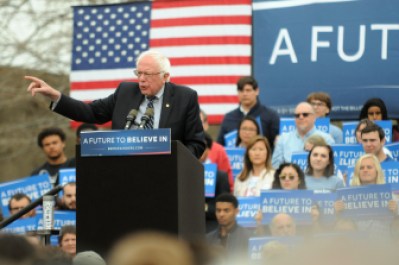 Bernie Sanders at a rally by the Connecticut River in Hartford.