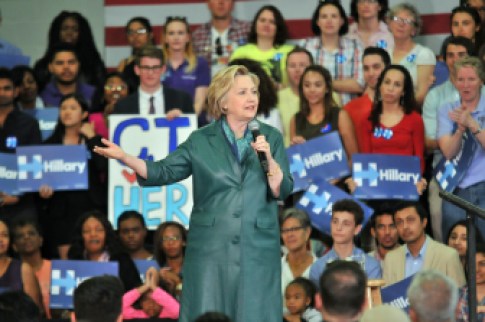 Democratic presidential candidate Hillary Clinton speaks during a rally at the University of Bridgeport on Sunday.