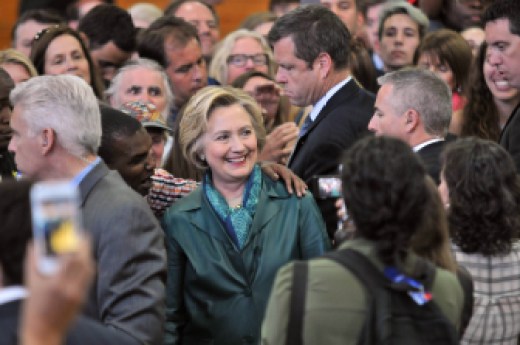 Democratic presidential candidate Hillary Clinton poses for a picture with a supporter after her rally at the University of Bridgeport on Sunday.