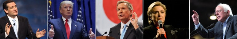 Cruz, Trump, Kasich, Clinton, Sanders