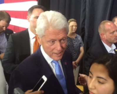 Bill Clinton, after a campaign stop in Hartford, says Sanders' role in the campaign has been positive.