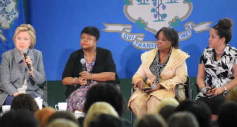 From left, Hillary Clinton, Kim Washington, Deborah Davis and Nelba Márquez-Greene. 