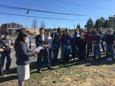 Sen. Danté Bartolomeo, D-Meriden, speaks outside the Connecticut Juvenile Training School in Middletown.