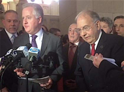 House Speaker J. Brendan Sharkey and Senate President Pro Tem Martin Looney discuss the Democrats' budget proposal.